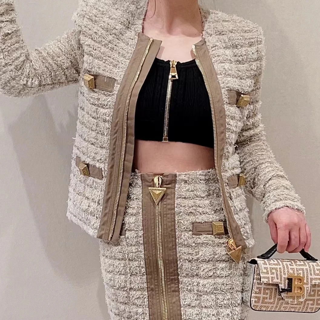 未使用 BALMAIN/巴尔曼 格子小香风长袖夹克