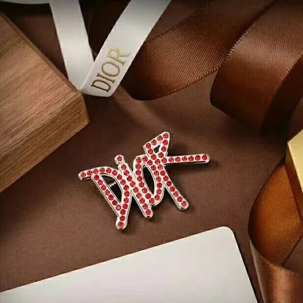 全新未使用 DIOR/迪奥 /AND SHAWN 胸针银色饰面红色仿水晶装饰