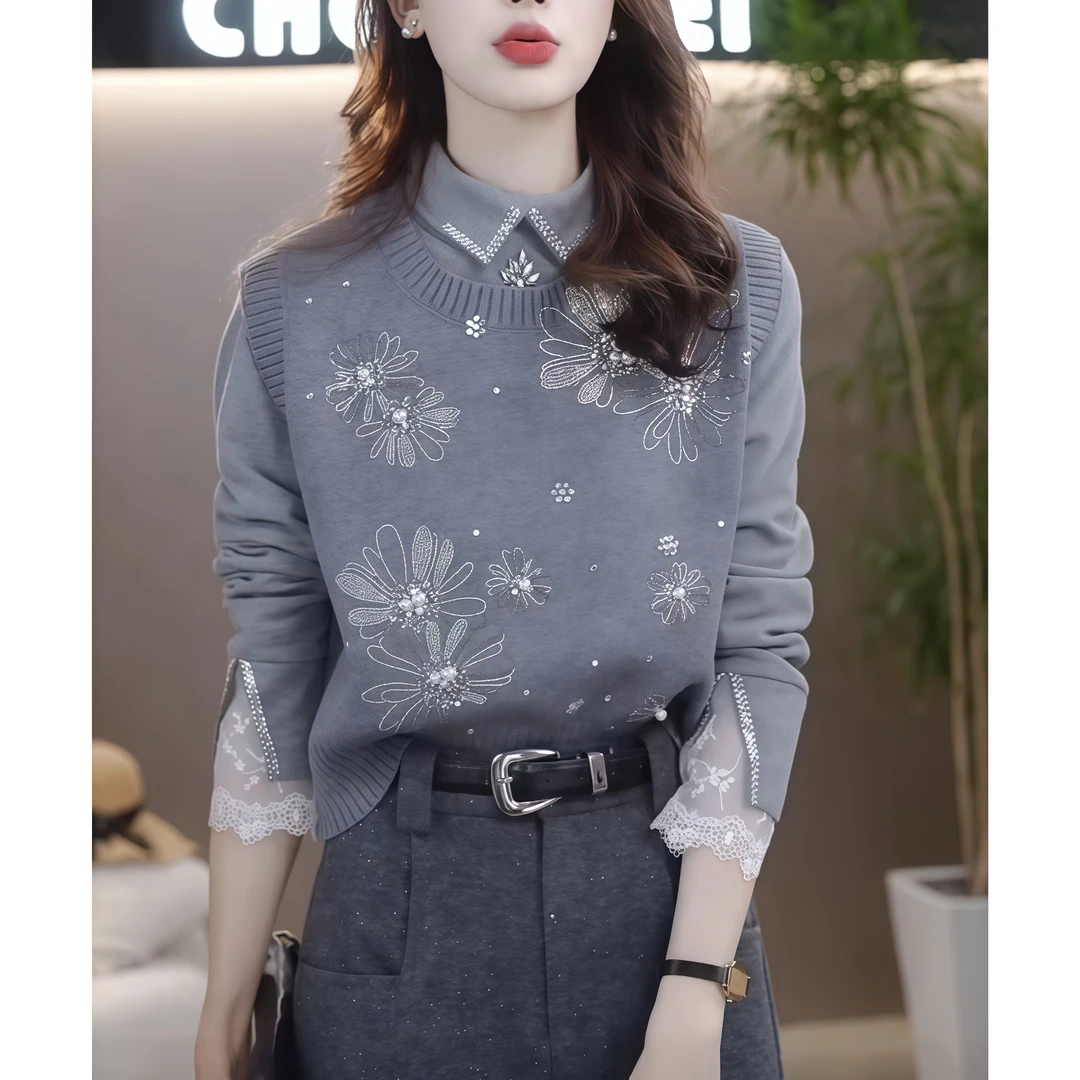 重工钉珠圆领马甲女秋冬新款气质轻奢烫钻无袖背心针织套头上衣潮