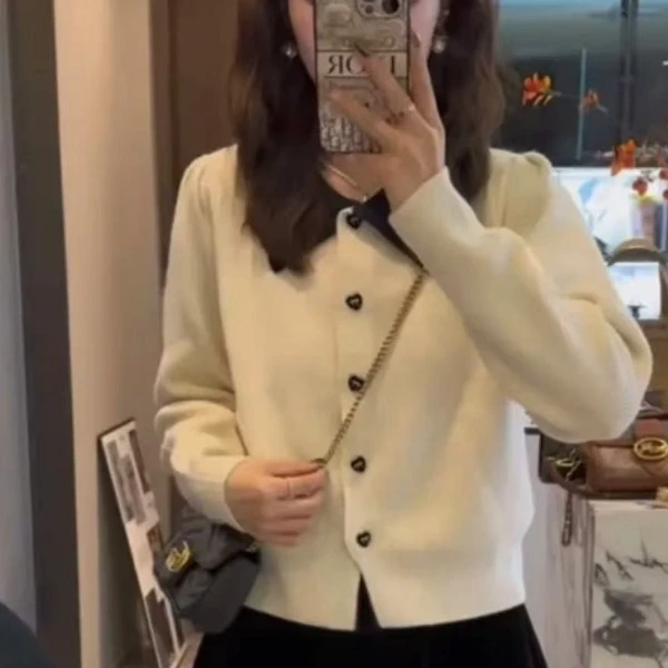 韩版气质复古显瘦针织衫女秋冬新款小香风撞色百搭开衫毛衣潮ins