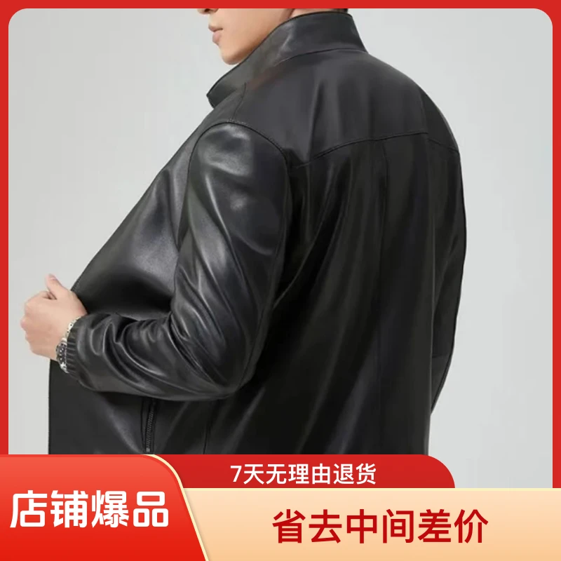 工厂直销男士头层小牛皮休闲立领真皮皮衣春季黑色春秋夹克外套