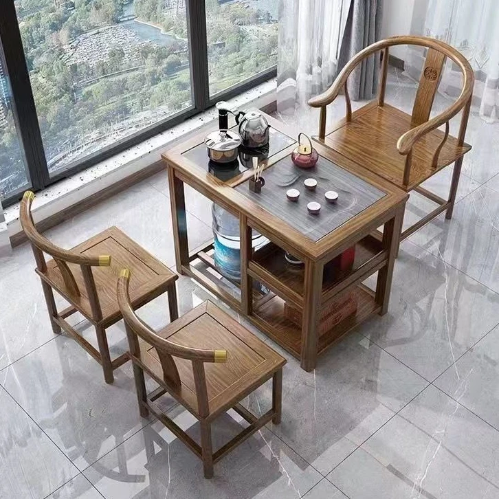阳台实木茶桌椅组合新中式家用办公茶台功夫茶桌办公室泡茶桌简约