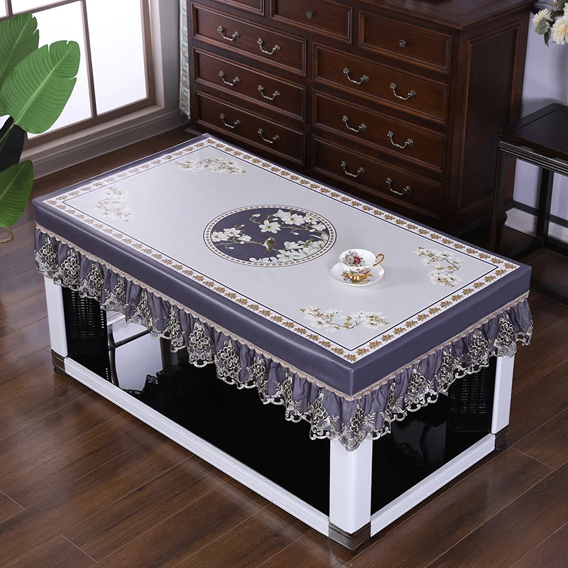 茶几桌布罩套长方形免洗防水防油可擦皮革餐桌布烤火炉桌皮罩全包