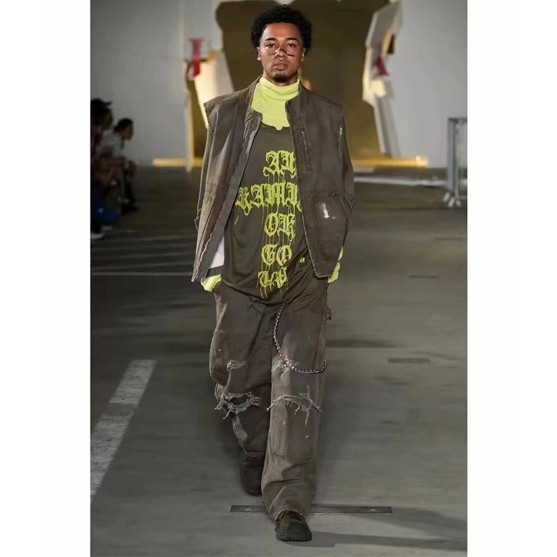 MIHARA YASUHIRO三原康裕重工做脏手绘伐木裤休闲裤