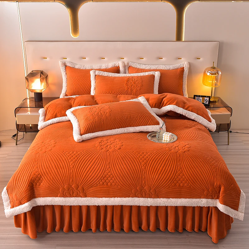 【11斤重】加厚牛奶绒四件套床盖款夹棉冬季保暖双人冬天高级加绒