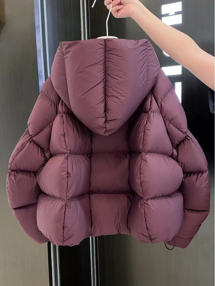 欧洲站保暖加厚棉服女龟背廓形连帽泡芙棉衣2024冬季新款面包服女