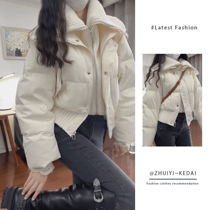 高级感超好看小香风假两件短款棉服厚外套女冬季2025新款百搭棉袄