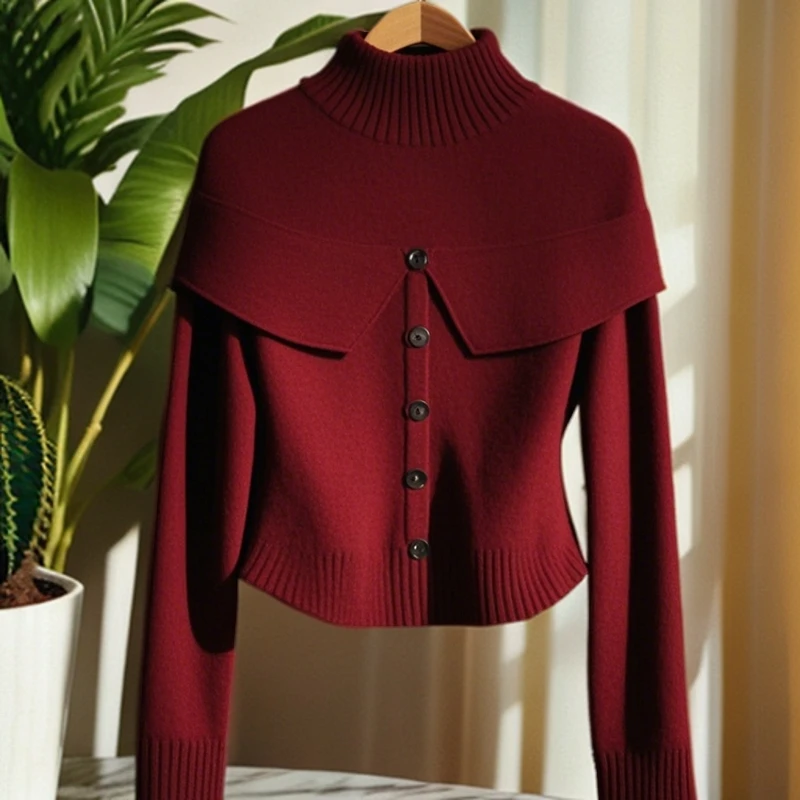 2024早秋新款软糯奶fuf宽松显瘦慵懒风安可拉酒红色针织上衣女装