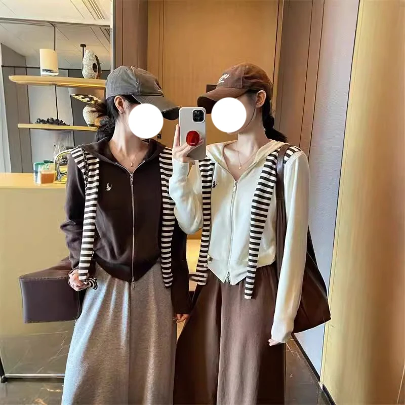 休闲连帽针织开衫外套女2024秋季新款韩版设计感宽松短款长袖上衣