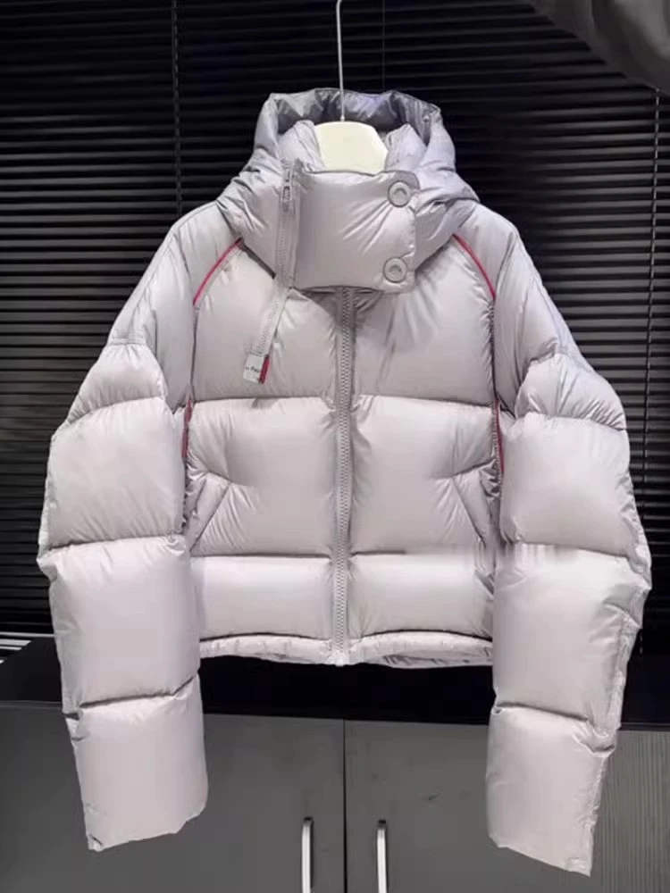 个性韩版短款银灰色连帽棉服女2024年冬季新款加厚面包服休闲外套