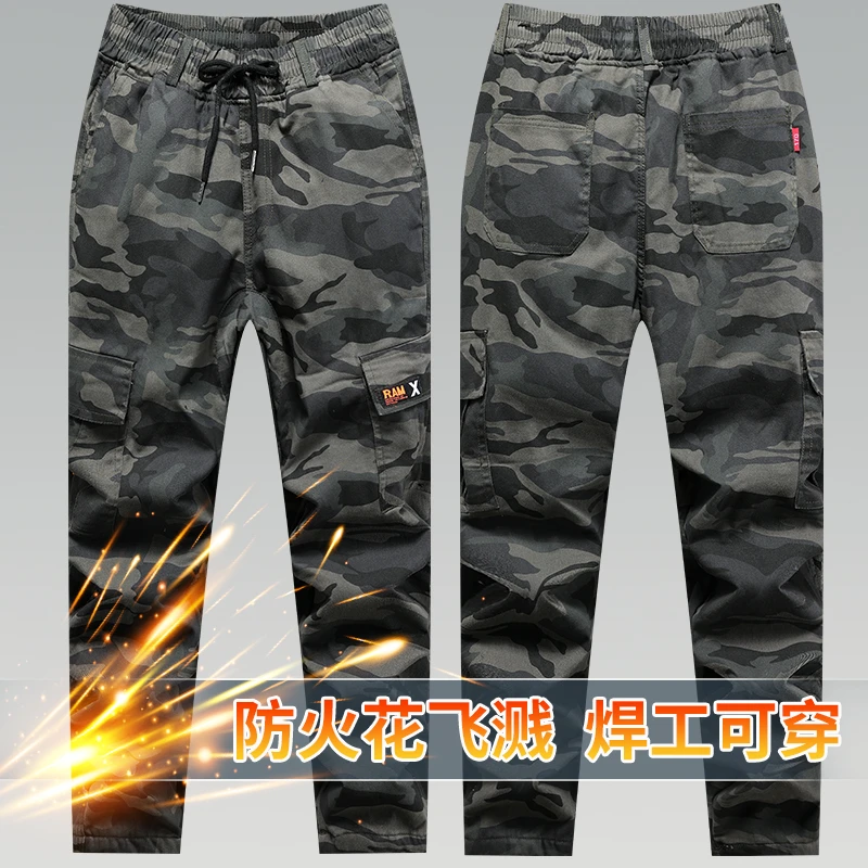 秋冬季裤子男款户外迷彩加绒裤直筒加厚保暖机能工装裤大码休闲