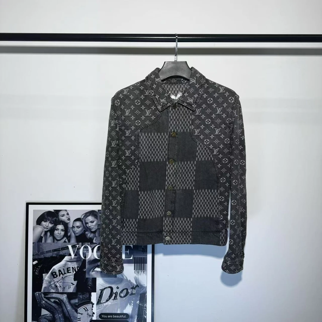LouisVuitton*Nigo黑色格子满印牛仔外套/46/全新非原吊/dw21989