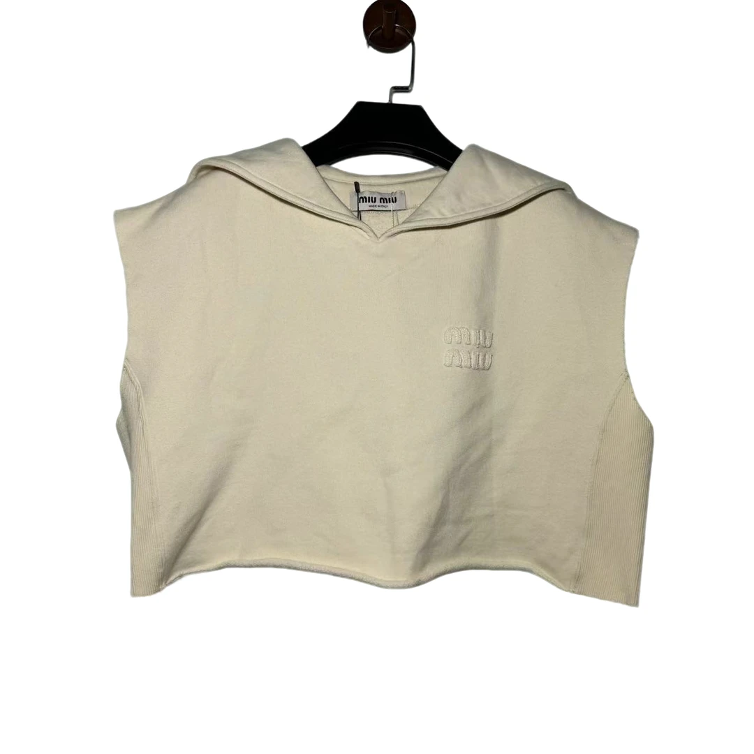 全新未使用 MIU MIU/缪缪 无袖短款海军领背心/XS码
