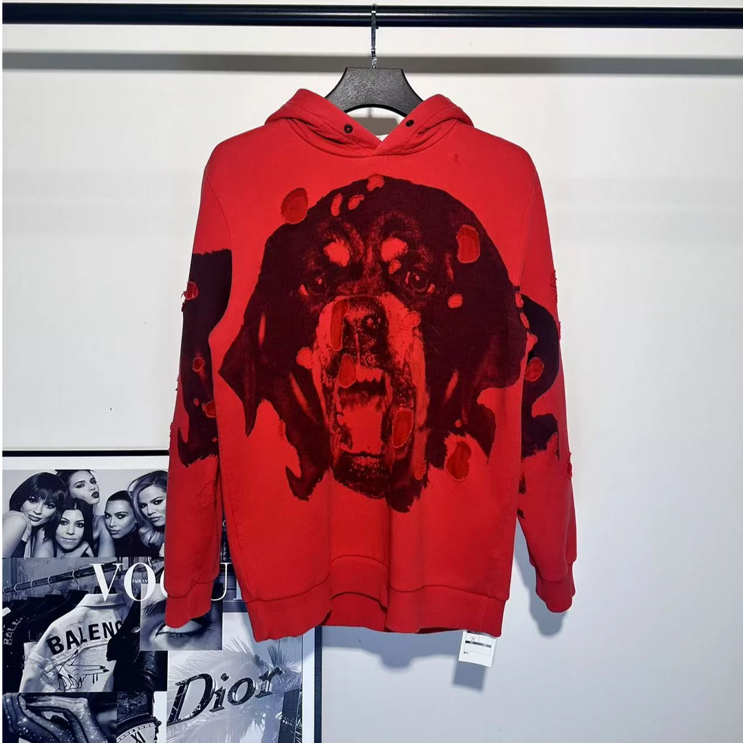 99新 Givenchy/纪梵希 红色狗头帽衫/M码