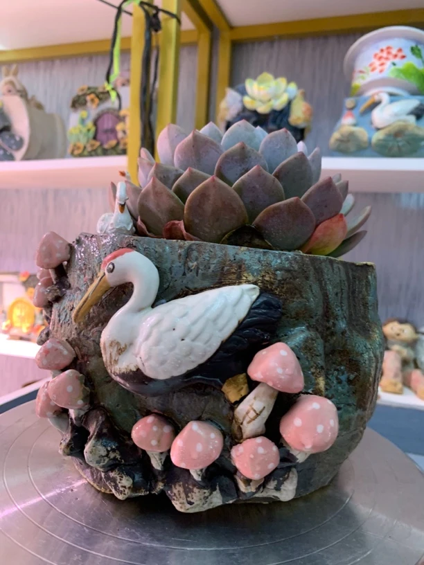 仙鹤蘑菇花盆(带大橙梦露)