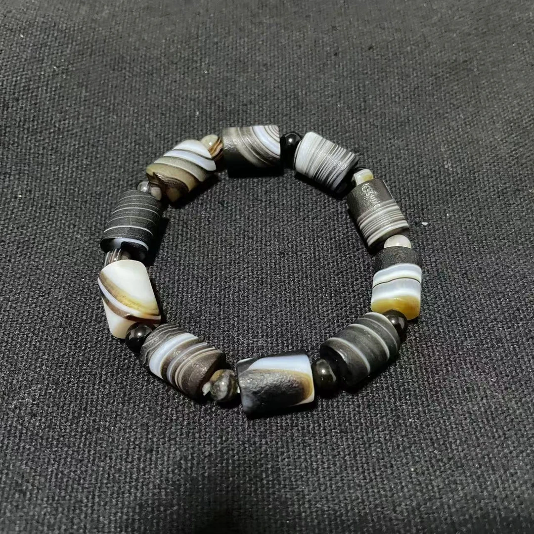 【沧明珠宝】天然缠丝玛瑙桶珠手链