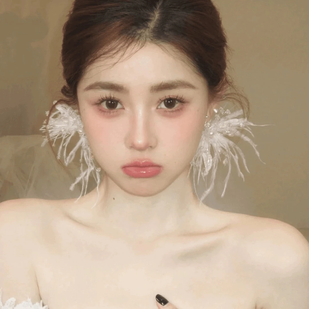 铜合金耳饰 2555超仙精灵蕾丝羽毛甜美减龄锆石水晶耳夹