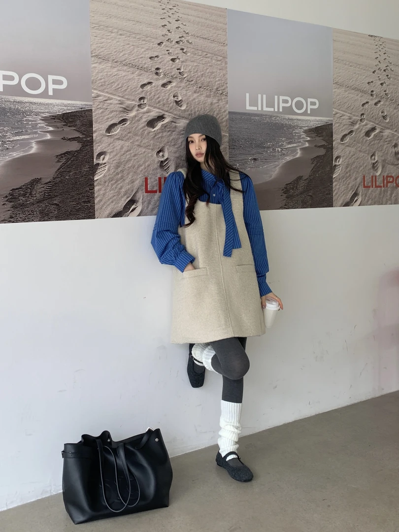 冬日暖阳～韩系复古厚实绒里毛呢背带裙叠穿时尚加厚秋冬洋气