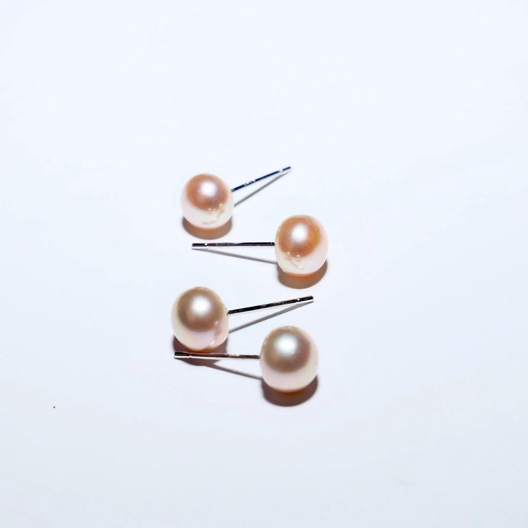 天然淡水珍珠橘粉色耳钉『6mm』s925银针/多样性发一对/2114