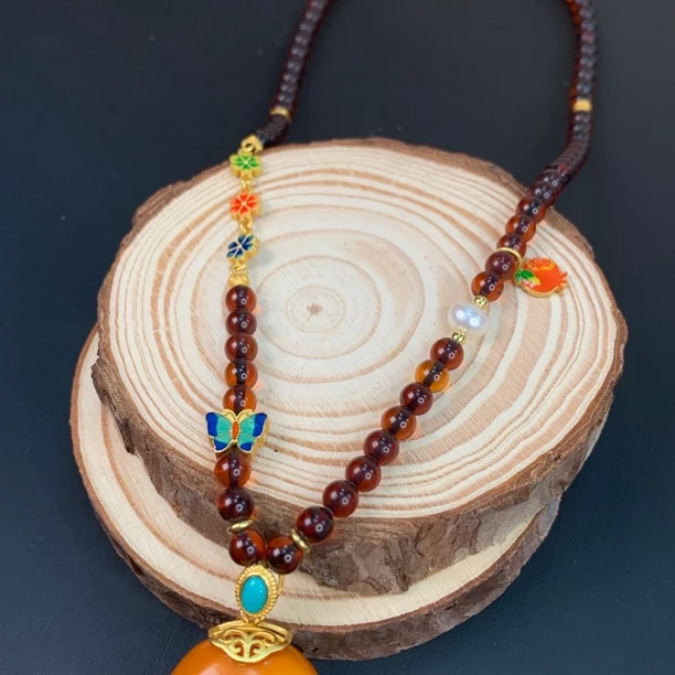 【珊丽】平安扣diy项链百搭气质手工时尚珠珠编织镶嵌轻奢精美坠链