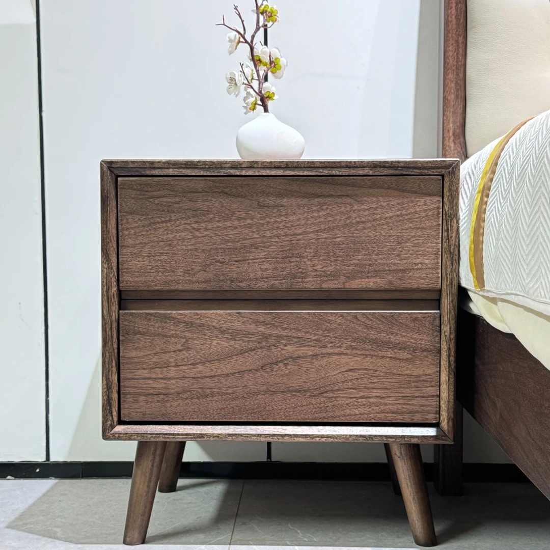 黑胡桃床头柜简约床头柜百搭床头柜抽屉式置物北欧原木色床头柜