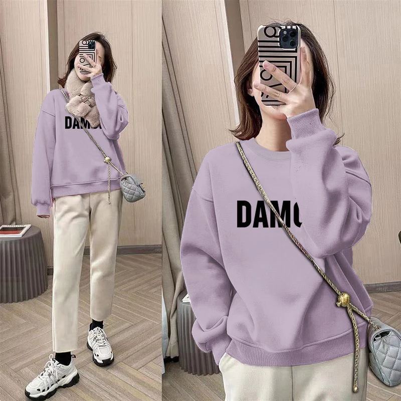 圆领套头显瘦加绒加厚卫衣女2024秋冬季新款爆款宽松韩版时尚外套