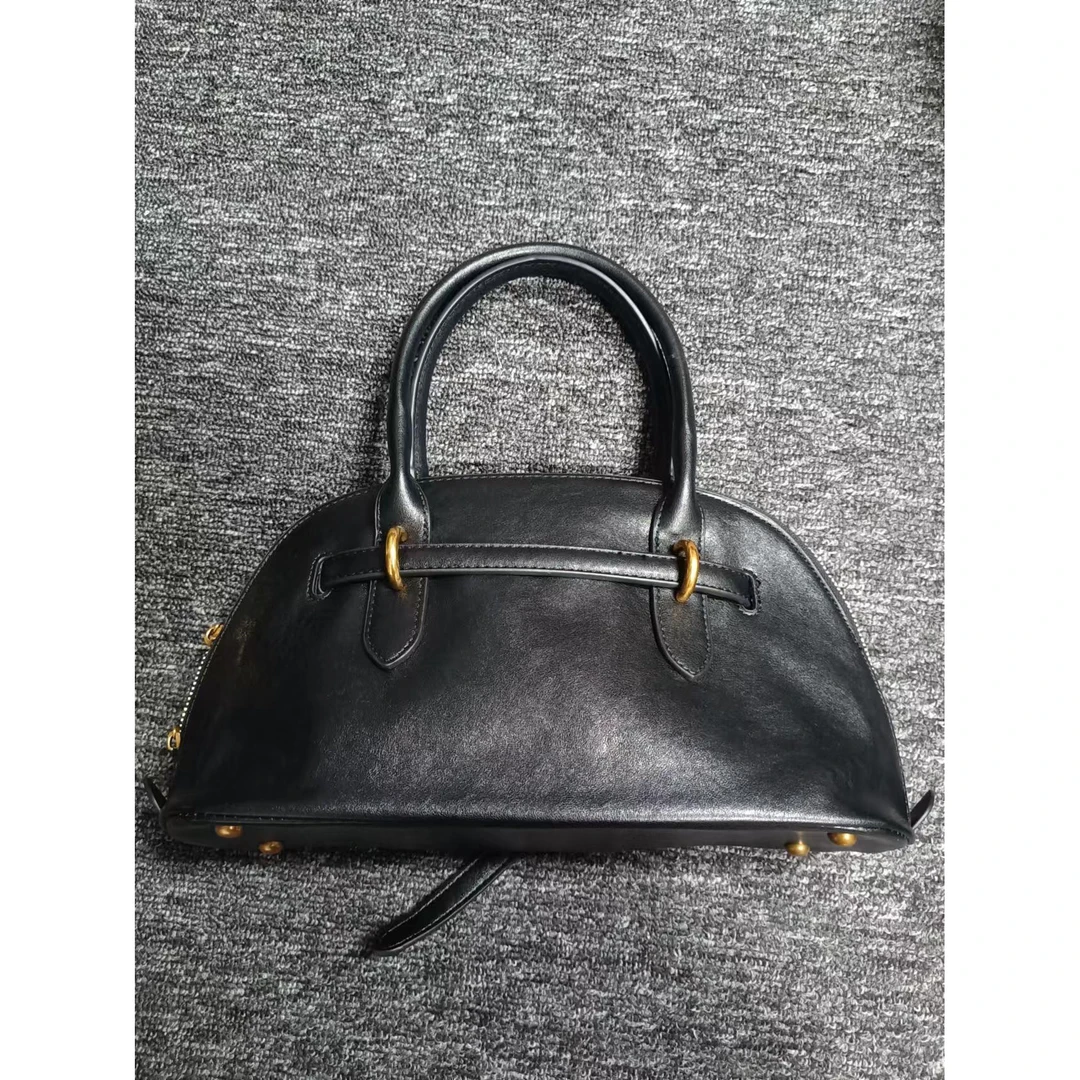 姝宴真皮女包贝壳手提包黑色