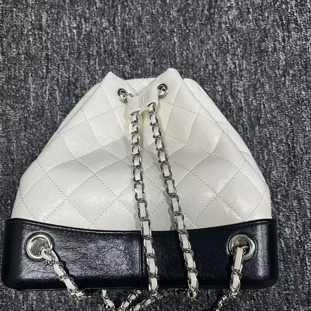 姝宴私人订制手工真皮女包百搭时尚水桶黑白色0237