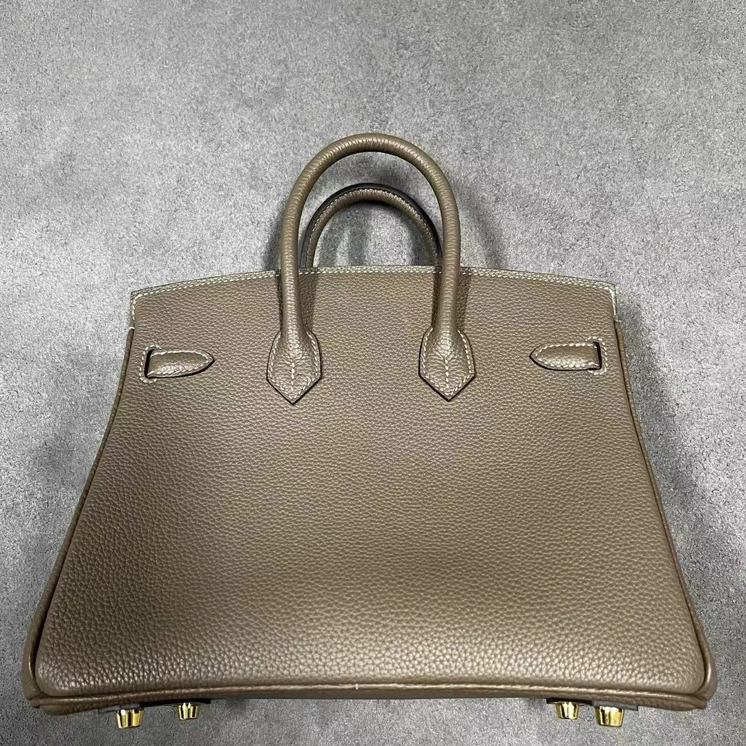 姝宴手工真皮女包百搭时尚双手提内缝大象灰k25cm