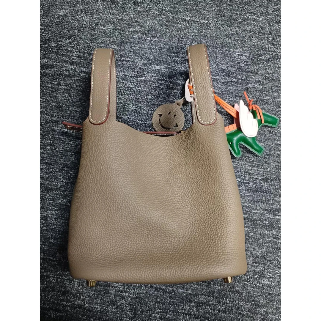 姝宴真皮女包篮子深灰色