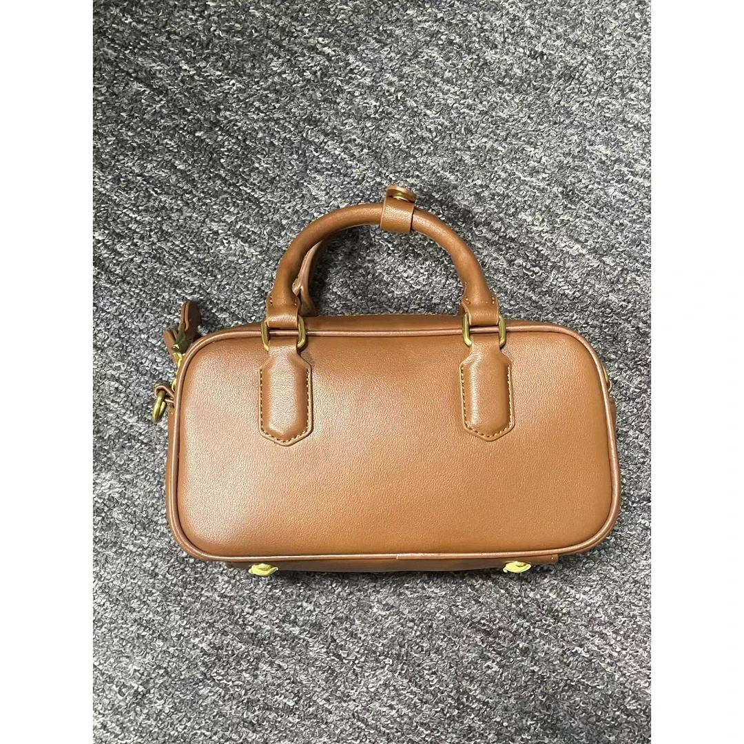 姝宴真皮女包保龄球棕色-长