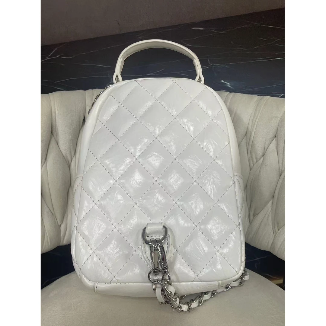 姝宴真皮女包小双肩背包白色