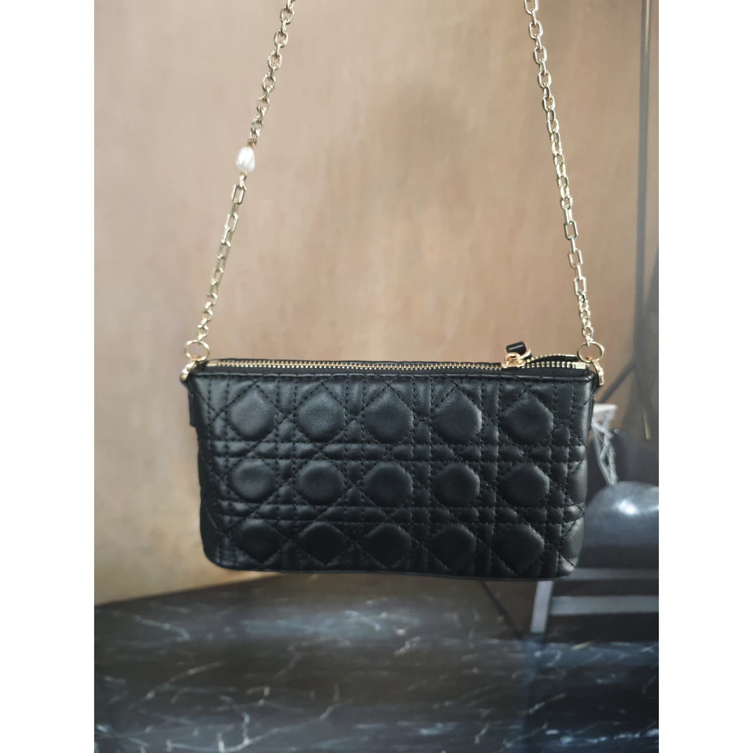 姝宴真皮女包麻雀小包黑色