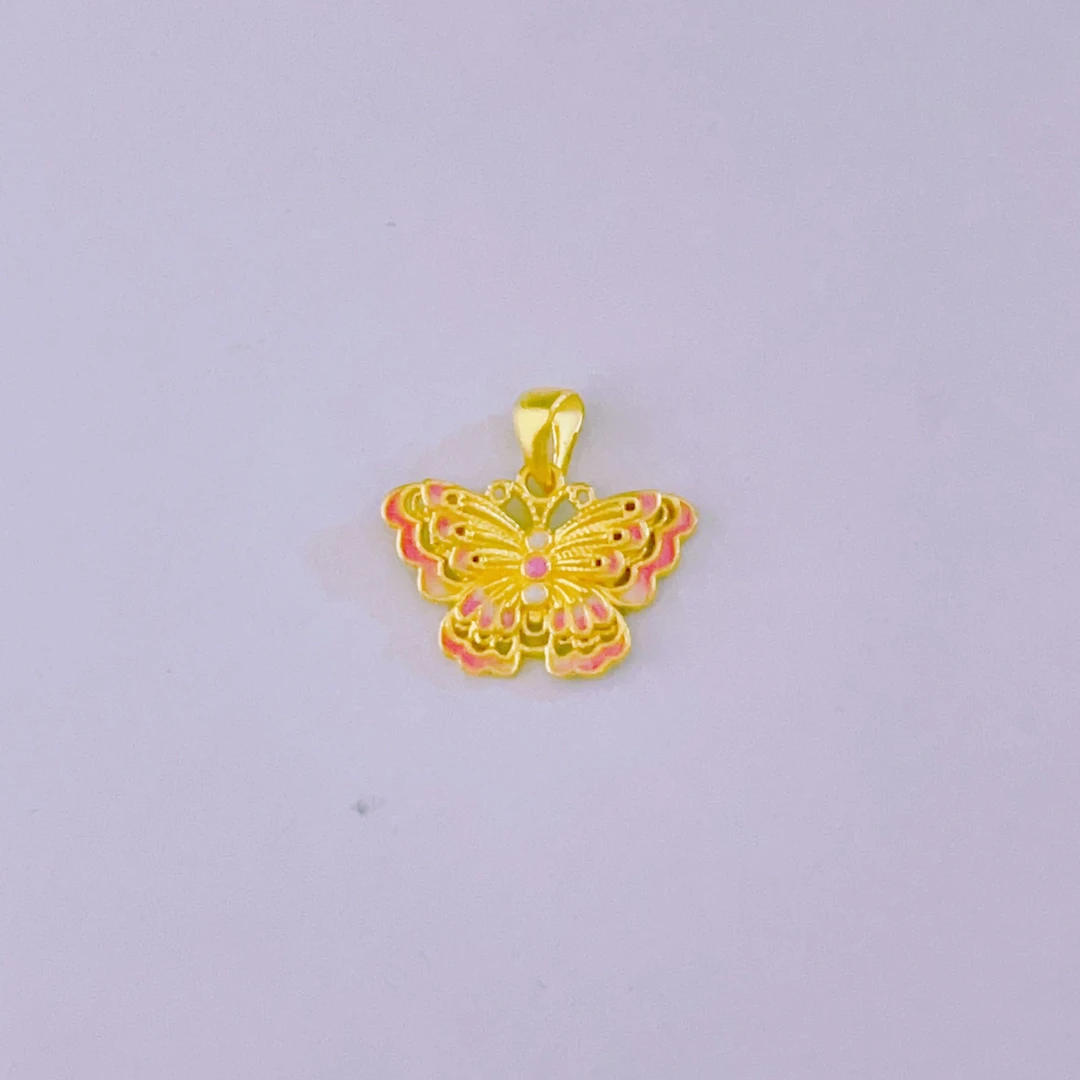 足金999 5G工艺 珐琅粉色双层镂空蝴蝶黄金吊坠