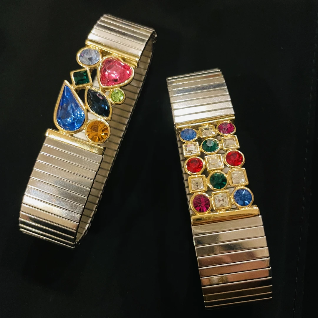 铜合金玻璃手镯 复古欧美彩宝弹力可调节手镯