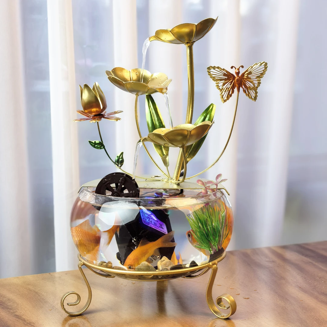 岚庭煦通用中式桌面摆件流水摆件鱼缸款养鱼水车流水摆件装饰品