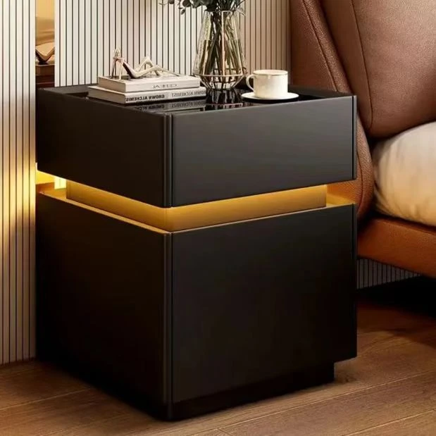 轻奢全实木岩板床头柜带锁简约现代卧室保险柜猫抓皮2024新款收纳