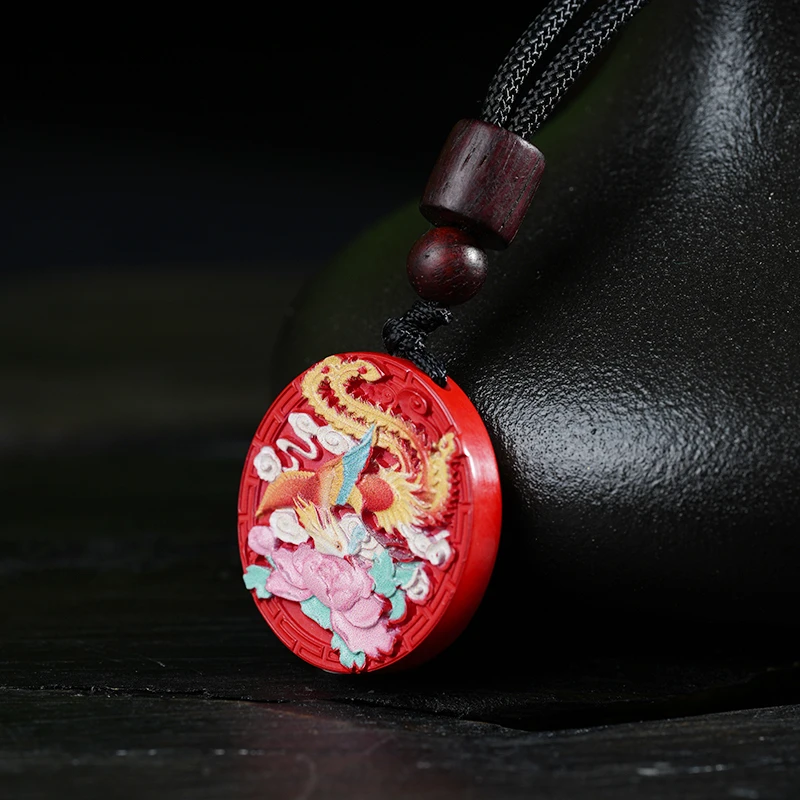 含辰砂工艺品朱砂龙凤牌设计款吊坠男女通用质感百搭