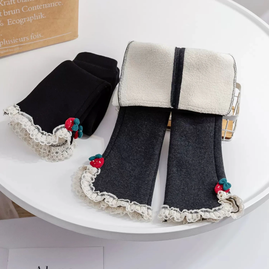 女童冬季加绒加厚裤子外穿儿童一体绒喇叭裤女宝宝保暖裤打底裤潮