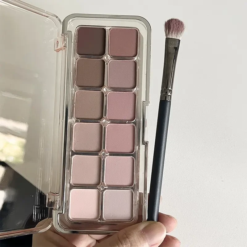 低饱和韩系伪素颜12色眼影盘哑光清冷灰粉大地色日常眼影学生裸妆