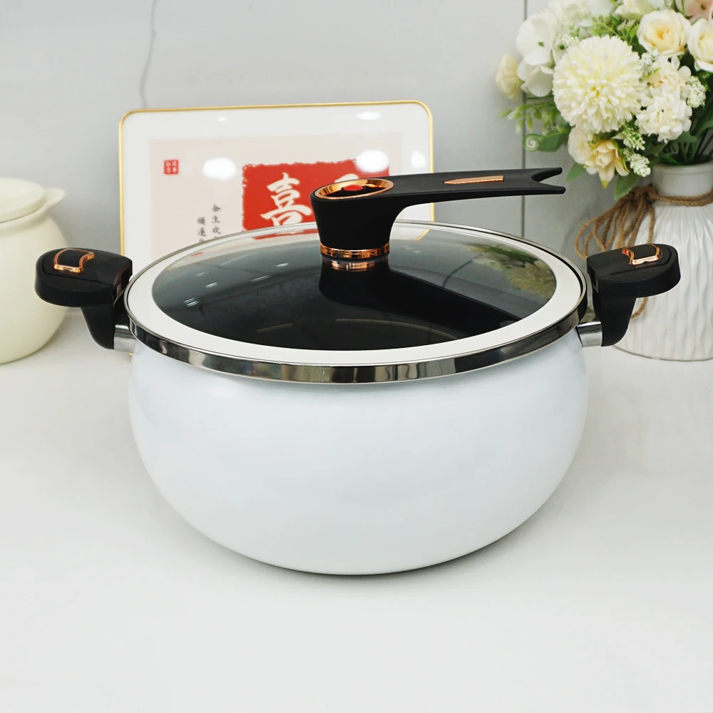 新款家用高颜值白色胖墩墩搪瓷微压韩式双耳煤气灶用7L大容量