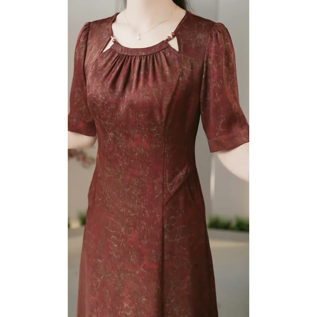 2024夏季薄款精品改良气质连衣裙妈妈装国风显瘦-2079