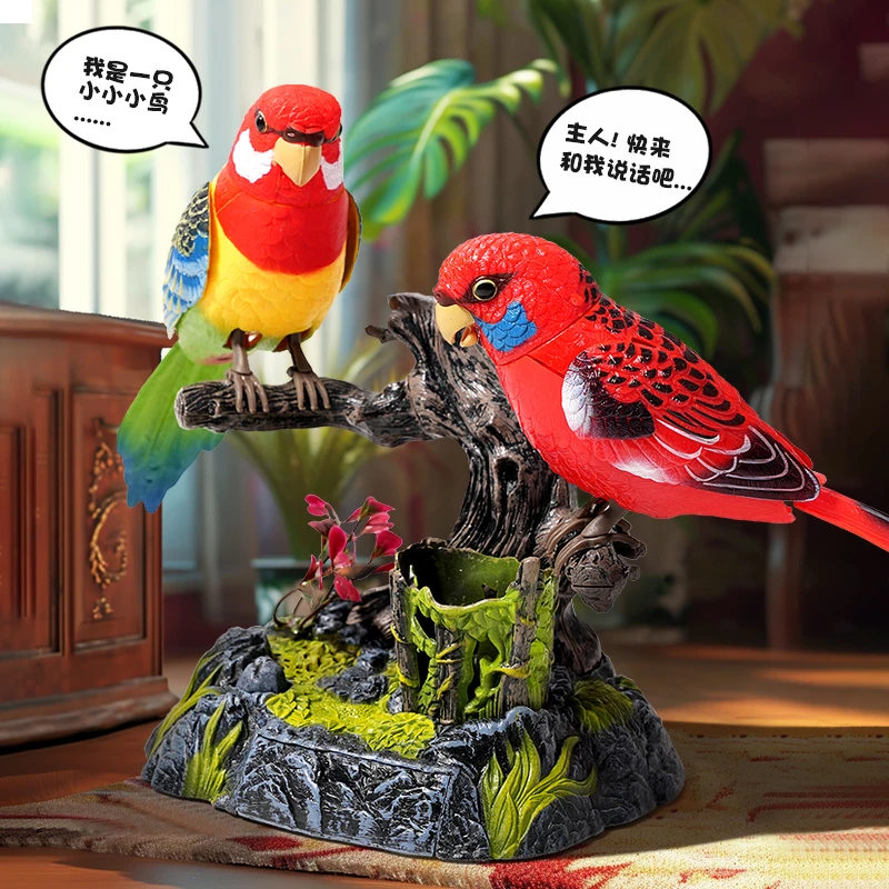 声控感应鹦鹉仿真会动会叫会说话鸟电动感应儿童玩具摆件老人解闷