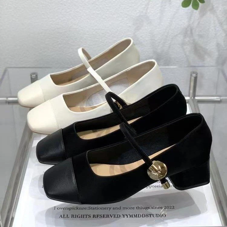 韩系粗跟仙女风玛丽珍鞋女2025新款秋季方头百搭中跟一字扣带单鞋