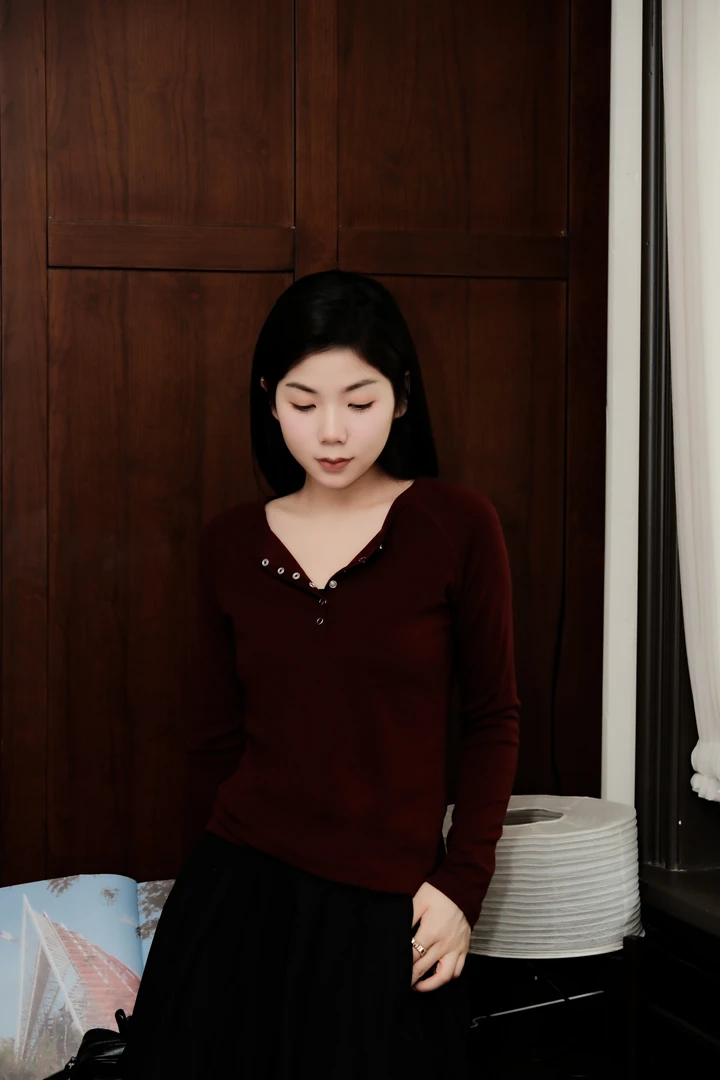 Tender Jinger女士休闲亨利领显瘦绵羊毛打底衫T43JLL77801