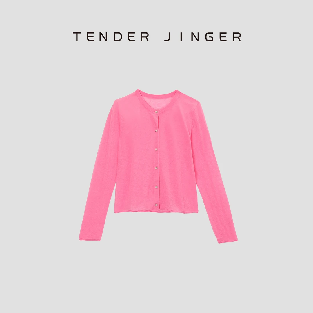 Tender Jinger【专柜】2024夏纯色圆领轻薄水溶针织开衫T42BBS77475