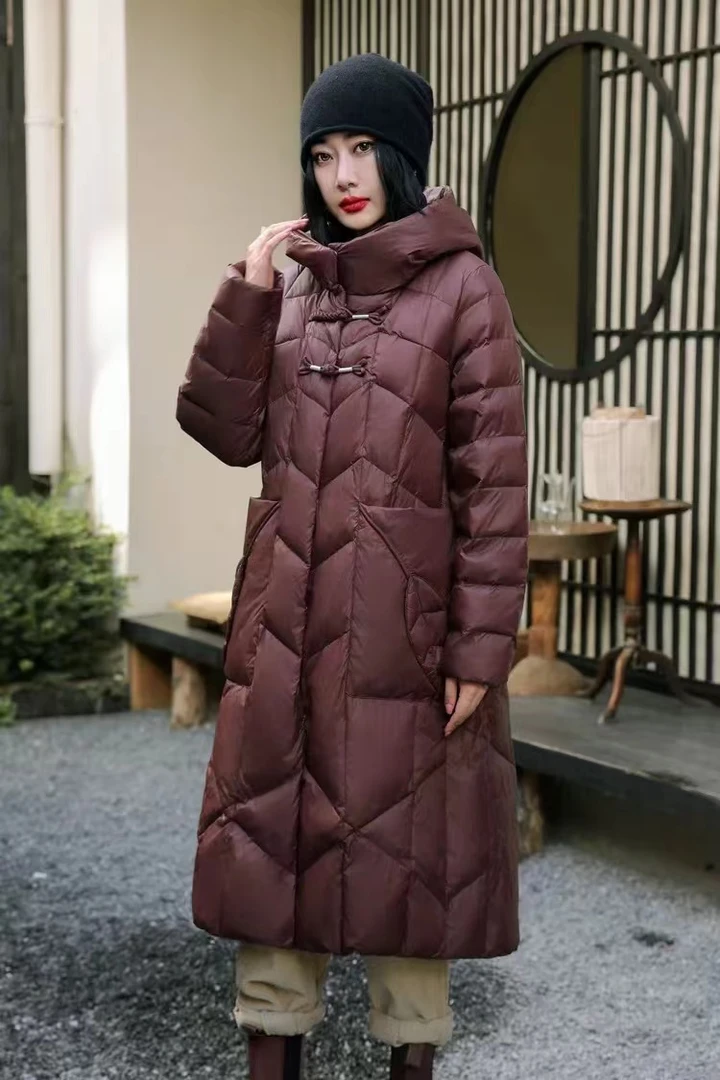 【事事如意】2024新款加厚保暖长款拉链盘扣羽绒服时尚连帽外套