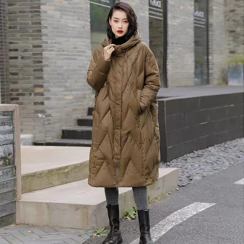 《妤织芮》反季连帽韩版宽松百搭保暖长款宽松版羽绒服女