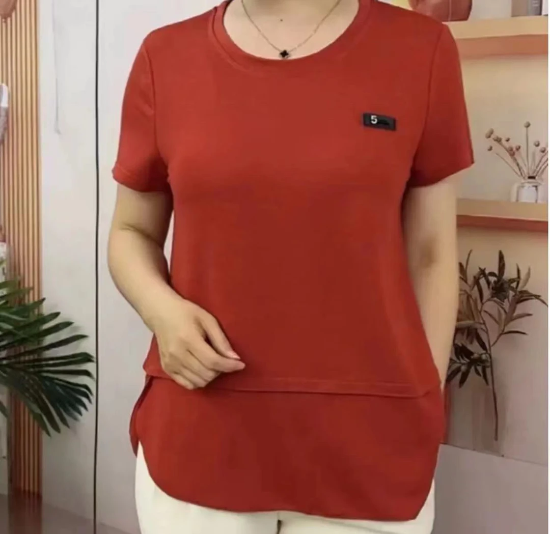 新款时尚洋气宽松百搭遮肉显瘦圆领短袖衫