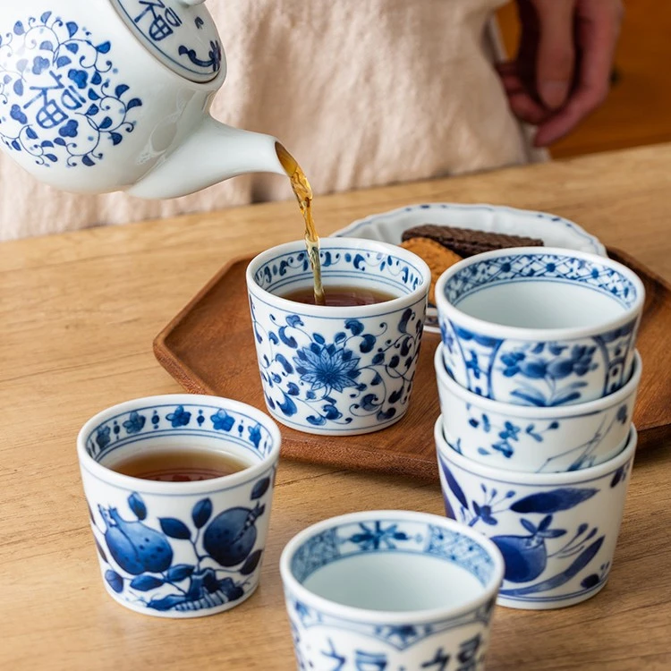 日本进口蓝凛堂日式和风陶瓷餐具茶杯酒杯咖啡杯荞麦杯茶壶釉下彩